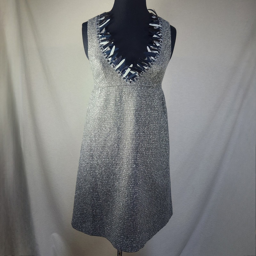 NWOTAnna Sui XS Gray Tweed Baby Doll Dress Deep V Bling Neck Pockets Halter Back